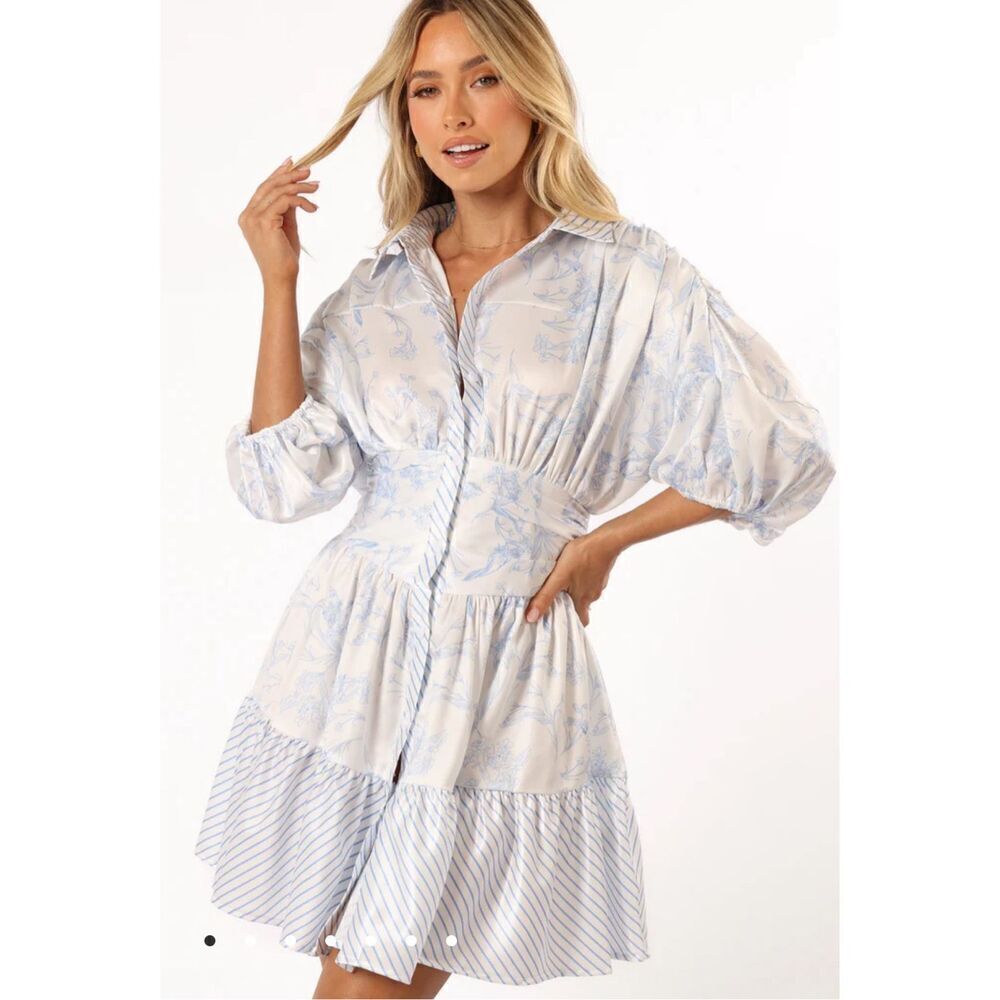 Petal & Pup LEIGHA MINI DRESS Blue Long Sleeve Nwot Size 2